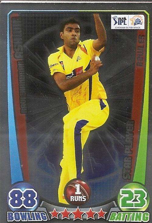CRICKET ATTAX IPL LEAGUE 2012 - RAVIC. ASHWIN `STAR PLAYER` FOIL CARD