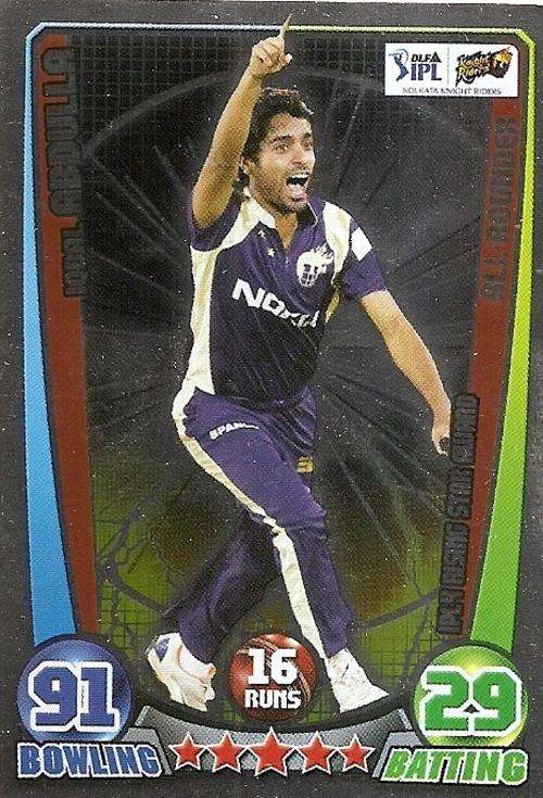 CRICKET ATTAX IPL LEAGUE 2012 - IQBAL ABDULLA `RISING STAR AWARD`  FOIL CARD