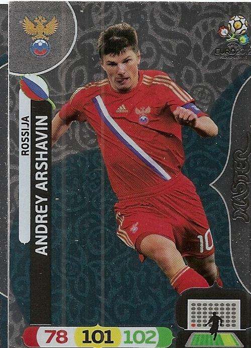 ANDREY ARSHAVIN - PANINI `ADRENALYN EURO 2012` - SILVER FOIL `MASTER` TRADING CARD