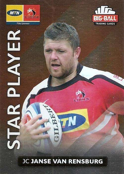 BIG BALL RUGBY COLLECTION  2012 - JC JANSE VAN RENSBURG `STAR PLAYER` FOIL CARD 108