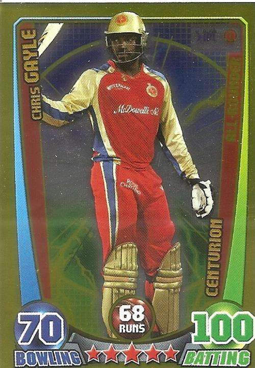 CRICKET ATTAX IPL LEAGUE 2012 - CHRIS GAYLE "CENTURION" GOLD FOIL CARD