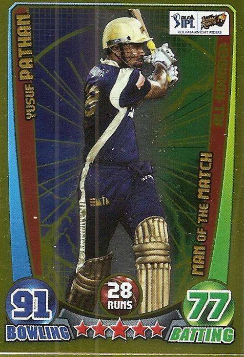 CRICKET ATTAX IPL LEAGUE 2012 - YUSUF PATHAN `MAN of the MATCH` FOIL CARD