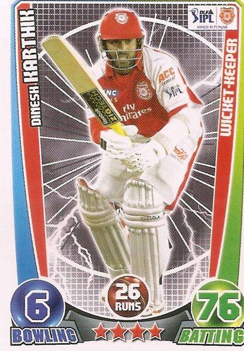 CRICKET ATTAX IPL LEAGUE 2012 - DINESH HARTHIK BASE CARD