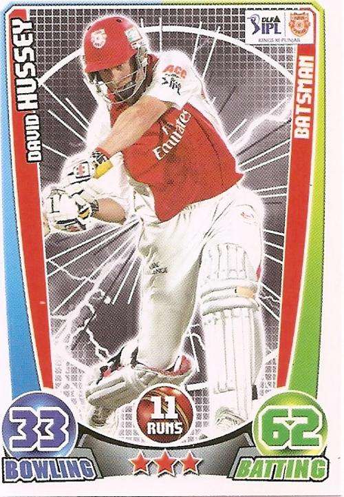 CRICKET ATTAX IPL LEAGUE 2012 - DAVID HUSSEY BASE CARD