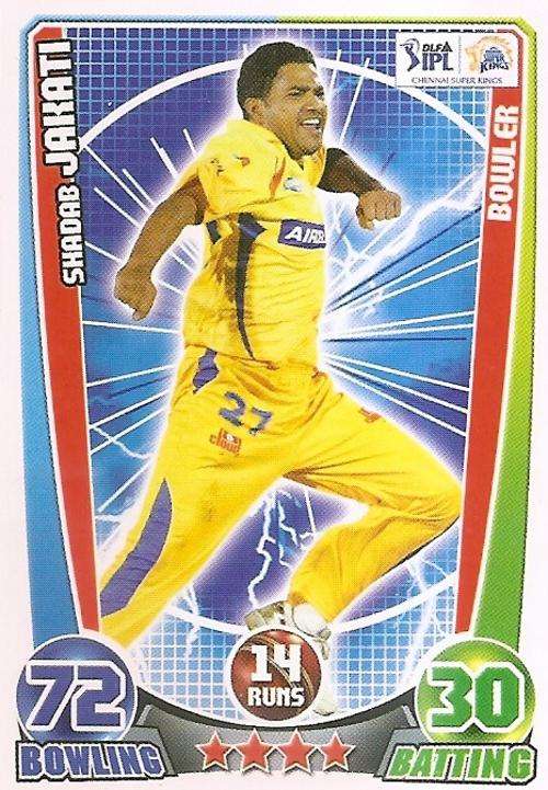 CRICKET ATTAX IPL LEAGUE 2012 - SHADAB JAKATI BASE CARD