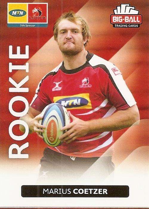 MARIUS COETZER - BIG BALL RUGBY COLLECTION  2012 - LIONS `ROOKIE` TRADING CARD 136