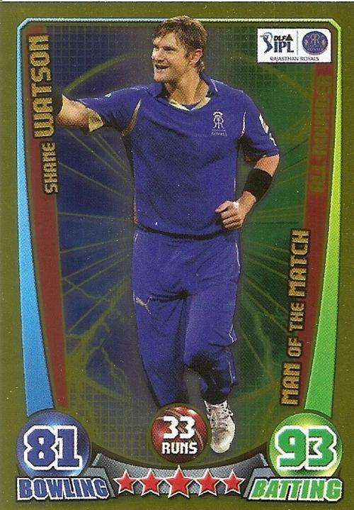 CRICKET ATTAX IPL LEAGUE 2012 - SHANE WATSON "MAN of the MATCH" FOIL CARD
