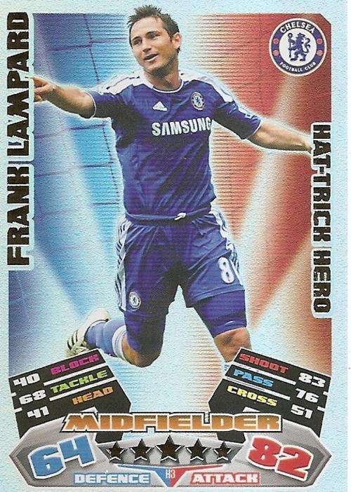 FRANK LAMPARD - TOPPS `MATCH ATTAX EXTRA` 2012 - FOIL `HAT TRICK HERO` TRADING CARD