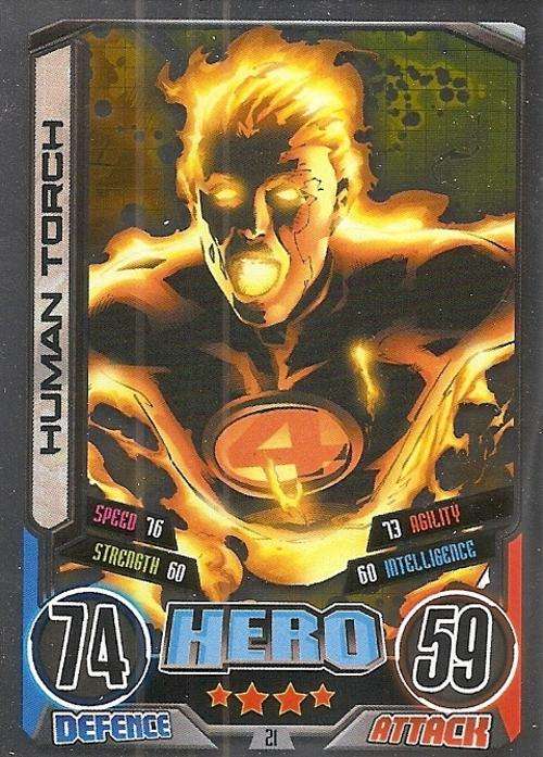 HUMAN TORCH - MARVEL HERO ATTAX II 2012 AVENGERS -  "FOIL" TRADING CARD 21