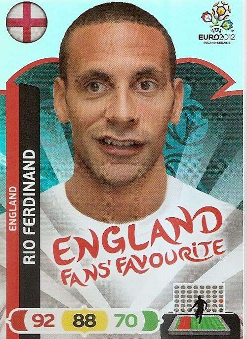 PANINI ADRENALYN EURO 2012 - RIO FERDINAND "FANS FAVOURITE" CARD - UK VERSION