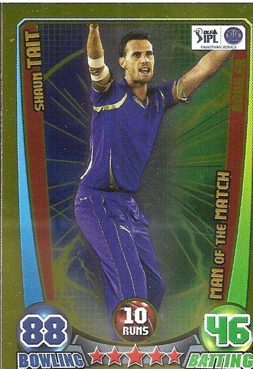 CRICKET ATTAX IPL LEAGUE 2012 - SHAUN TAIT "MAN of the MATCH" FOIL CARD
