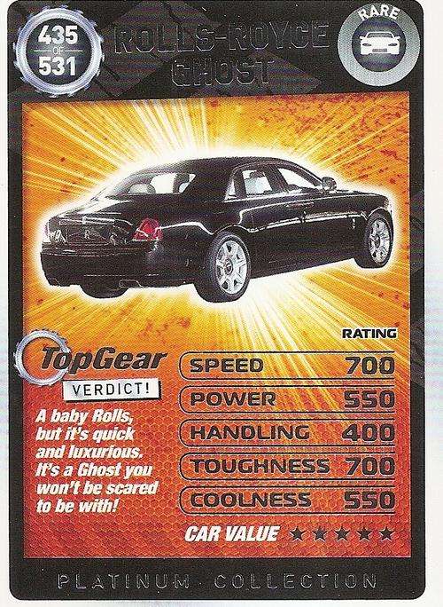 TOP GEAR TURBO CHALLENGE PLATINUM - ROLLS ROYCE GHOST `RARE` 435 CARD