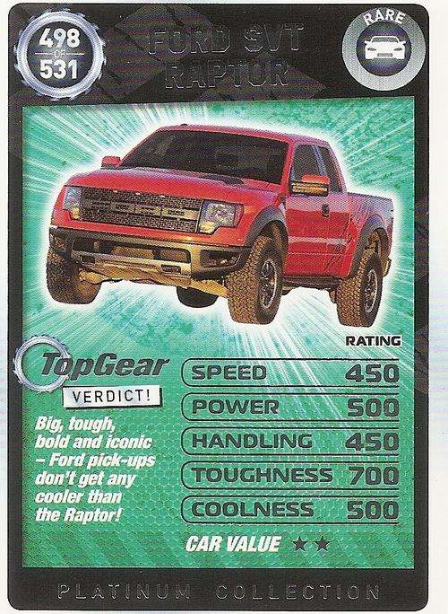 TOP GEAR TURBO CHALLENGE PLATINUM - FORD SVT RAPTOR `RARE` 498 CARD
