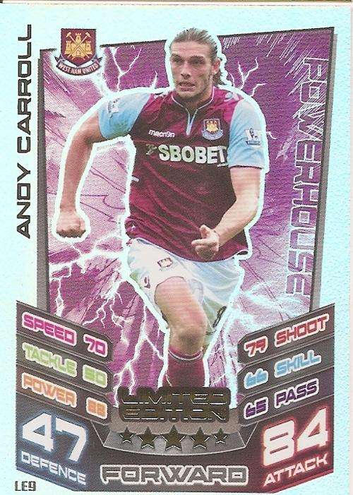 MATCH ATTAX 2012/2013 - ANDY CARROLL `RARE` `LIMITED EDITION` CARD LE9