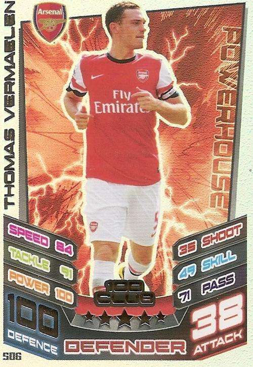 MATCH ATTAX 2012/2013 - THOMAS VERMAELEN `CLUB 100` TRADING CARD