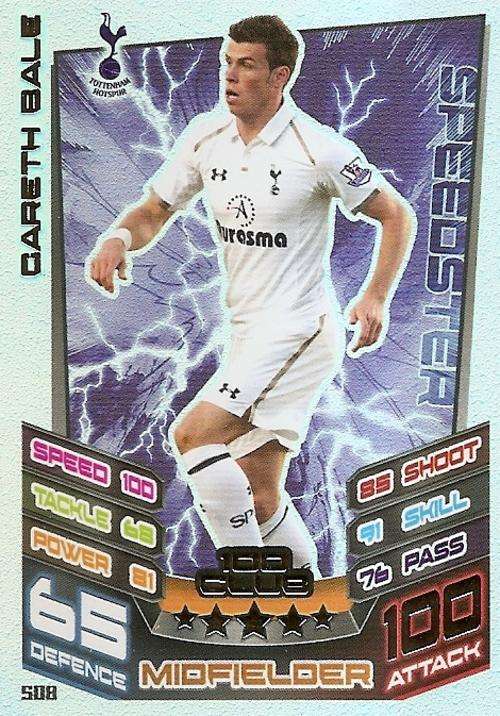 MATCH ATTAX 2012/2013 - GARETH BALE `CLUB 100` TRADING CARD