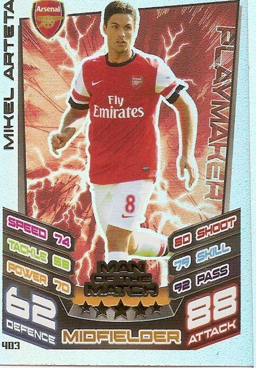 MIKEL ARTETA - TOPPS MATCH ATTAX 2012/2013 -  `MAN of the MATCH` TRADING CARD