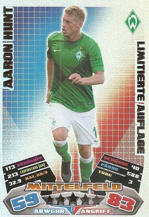 MATCH ATTAX 2012/13 "BUNDESLIGA" - AARON HUNT " LIMITED EDITION" CARD L2