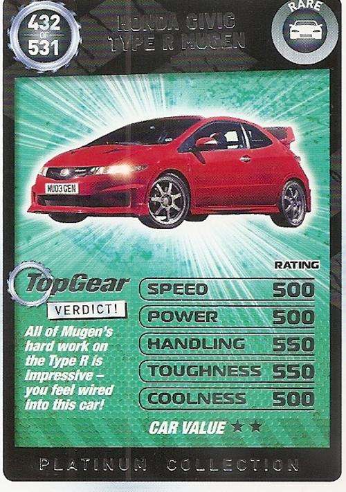 TOP GEAR TURBO CHALLENGE PLATINUM - HONDA CIVIC TYPE-R `RARE` 432 CARD