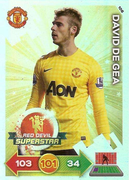 DAVID DE GEA - PANINI `MANCHESTER UNITED ADRENALYN XL 2013` - FOIL `SUPERSTAR` ULTIMATE CARD 106