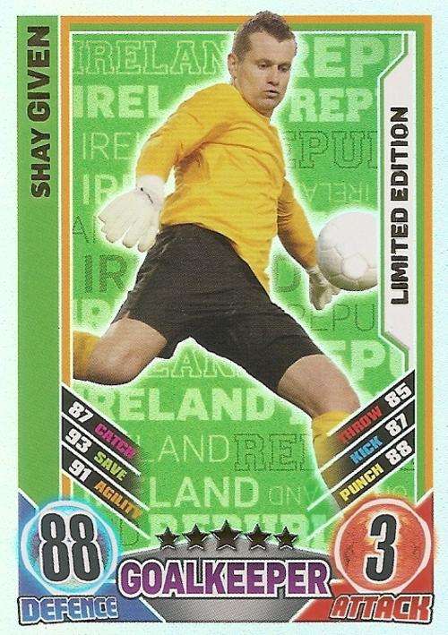 SHAY GIVEN - MATCH ATTAX EURO 2012 - "RARE" "LIMITED EDITION" CARD