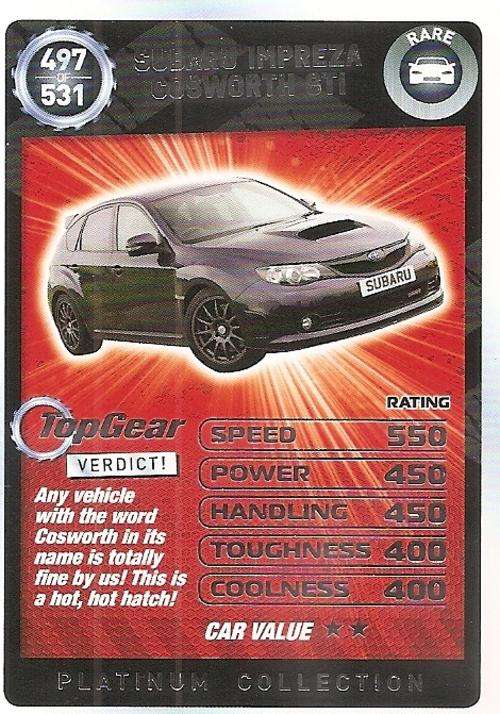 TOP GEAR TURBO CHALLENGE PLATINUM -  SUBARU IMPREZA STI `RARE` 497 CARD