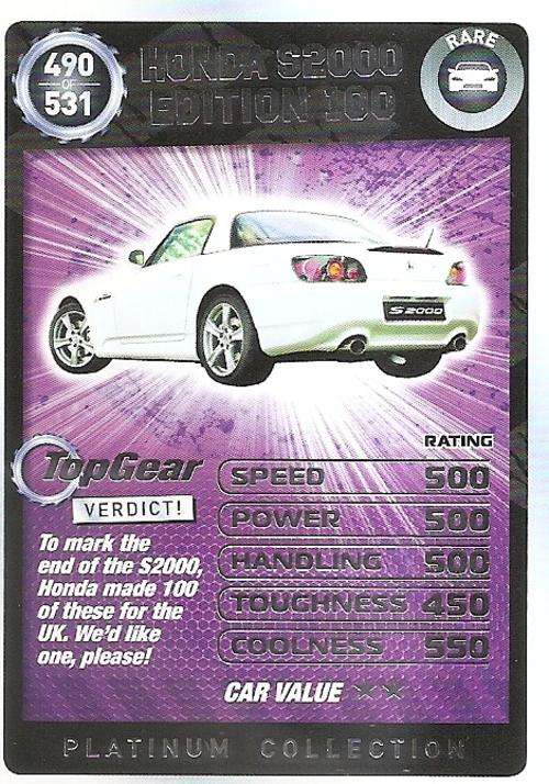 TOP GEAR TURBO CHALLENGE PLATINUM -  HONDA S2000 `RARE` 490 CARD