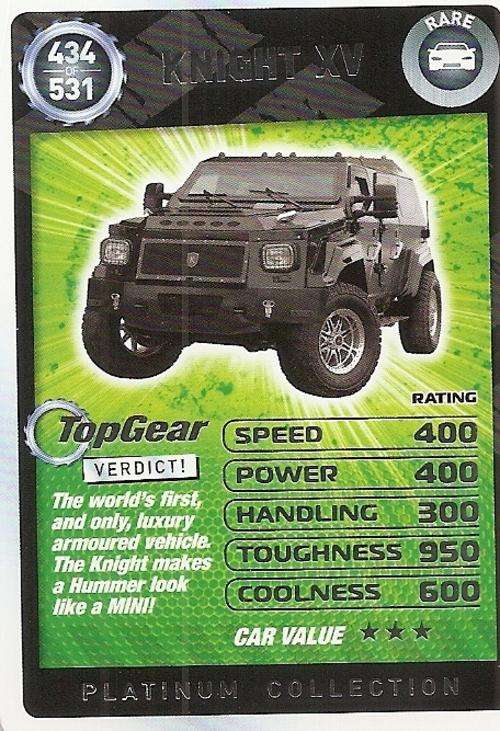 TOP GEAR TURBO CHALLENGE PLATINUM - KNIGHT XV `RARE` 434 CARD