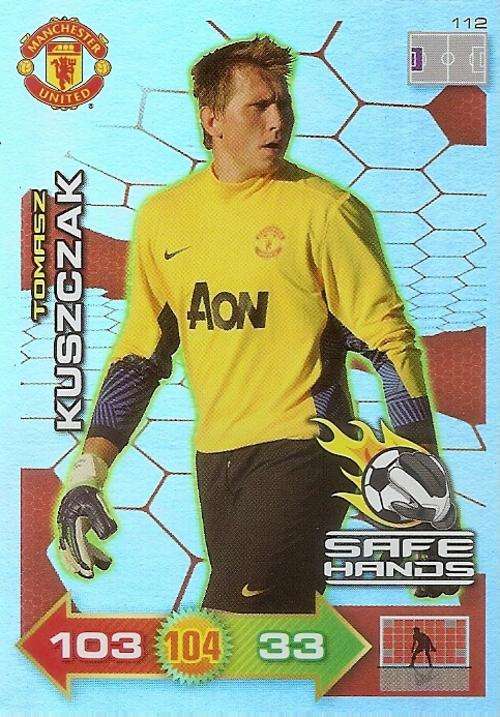 TOMASZ KUSZCZAK - PANINI `MANCHESTER UNITED ADRENALYN XL 2012` -RARE FOIL `SAFE HANDS`  CARD 112