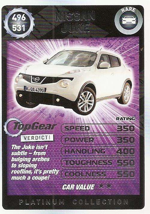 TOP GEAR TURBO CHALLENGE PLATINUM - NISSAN JUKE `RARE` 496 CARD