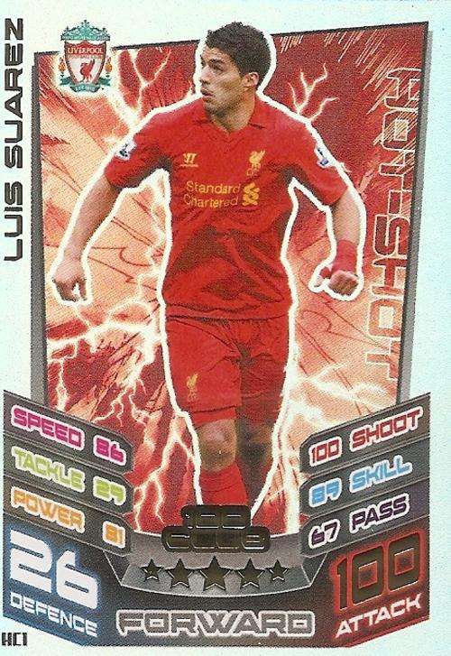 MATCH ATTAX `EXTRA` 2013 - LUIS SUAREZ `CLUB 100` TRADING CARD