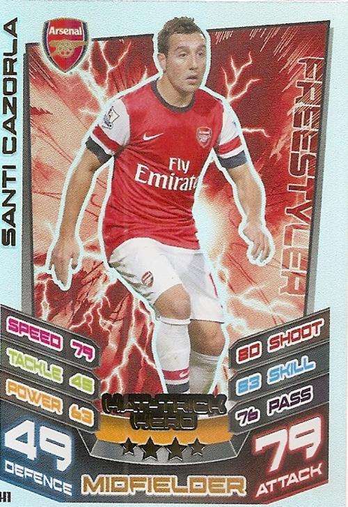 MATCH ATTAX `EXTRA` 2013 - SANTI CAZORLA `HAT TRICK HERO` CARD