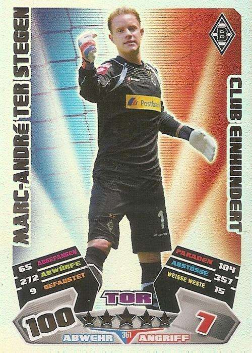 MATCH ATTAX 2012/13 "BUNDESLIGA" - MARC ANDRE TER STEGEN "CLUB 100" CARD