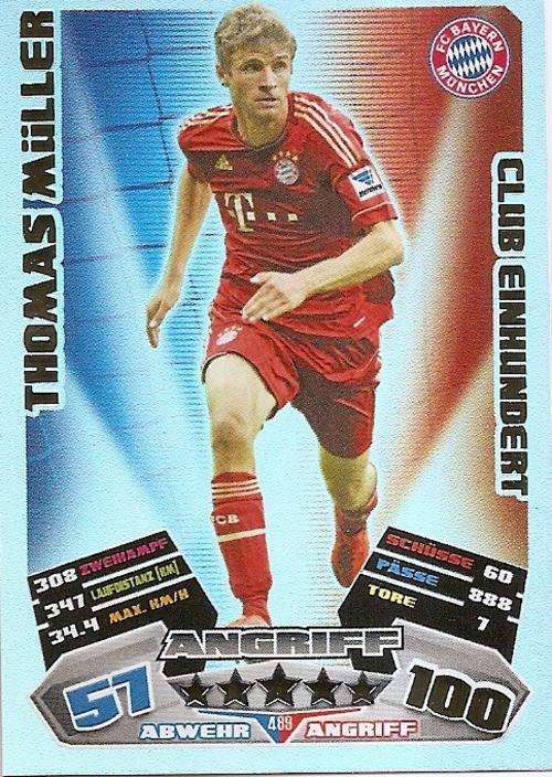 MATCH ATTAX "EXTRA" 2013 "BUNDESLIGA" - THOMAS MULLER "CLUB 100" CARD