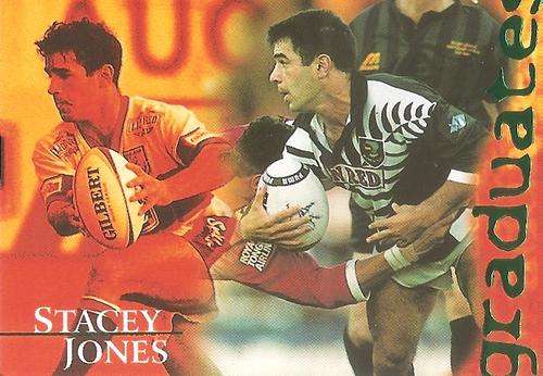 STACEY JONES - "GRADUATES" - RUGBY LEAGUE SUPERTARS 1996 - GREEN FOIL INSERT CARD 1 of 7