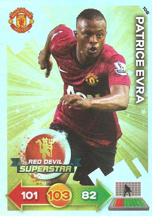 PATRICE EVRA - PANINI `MANCHESTER UNITED ADRENALYN XL 2013` - FOIL `SUPERSTAR` ULTIMATE CARD 108