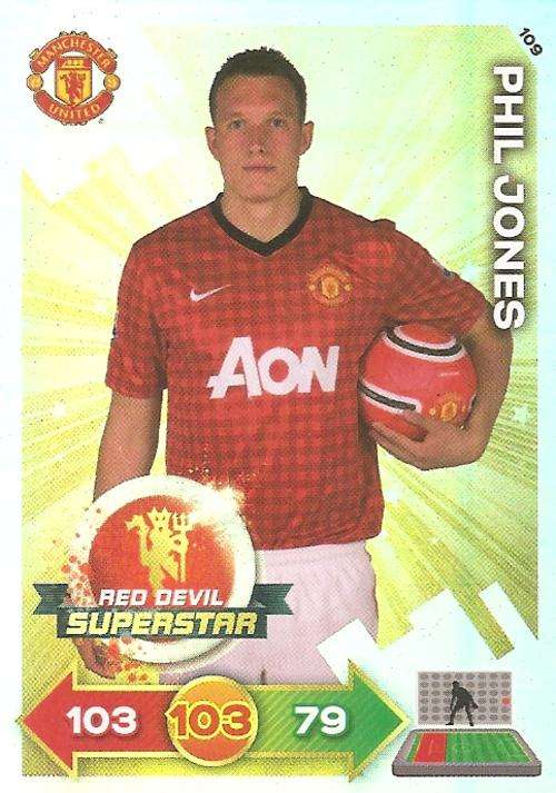 PHIL JONES - PANINI `MANCHESTER UNITED ADRENALYN XL 2013` - FOIL `SUPERSTAR` ULTIMATE CARD 109