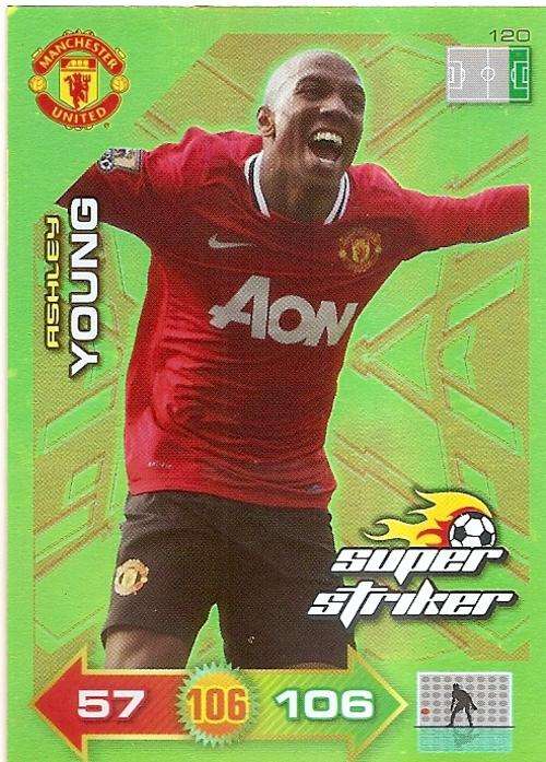 ASHLEY YOUNG - PANINI `MANCHESTER UNITED ADRENALYN XL 2012` - RARE GOLD  `SUPER STRIKER` CARD 120