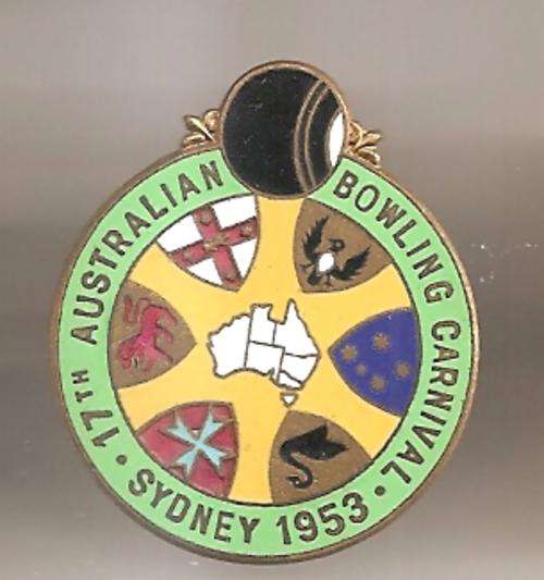 AUSTRALIAN BOWLING CARNIVAL SYDNEY 1953 - LAPEL BADGE