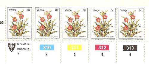 VENDA 1979 - SACC 7a - DEF. CONTROL STIP of 5 STAMPS (UM)