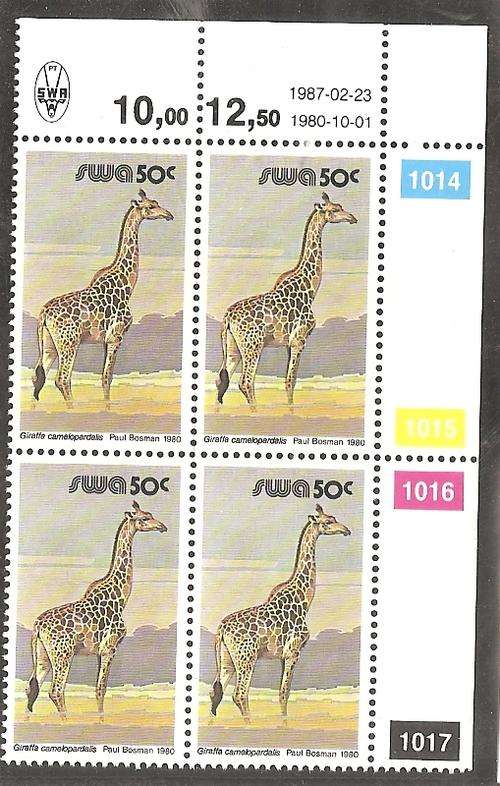 SOUTH WEST AFRICA - SACC 372 - "DEFINITIVE 50c"  CONTROL BLOCK of 4 STAMPS (UM)