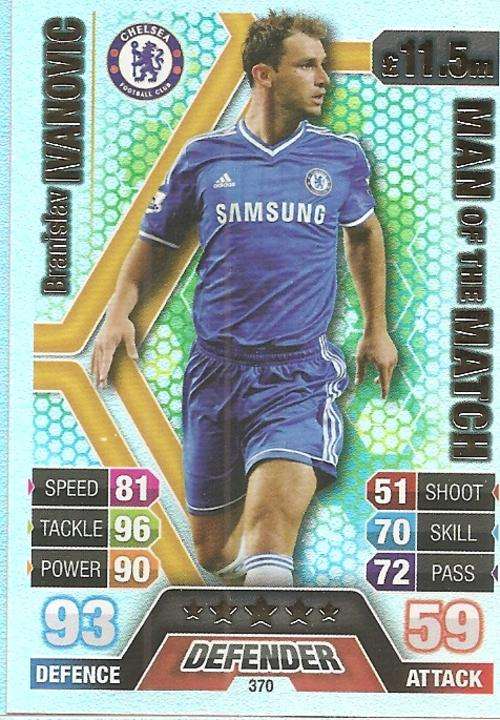 BRANISLAV IVANOVIC - TOPPS `MATCH ATTAX` 2013/14 UK ONLY -  FOIL `MAN of the MATCH` TRADING CARD 370