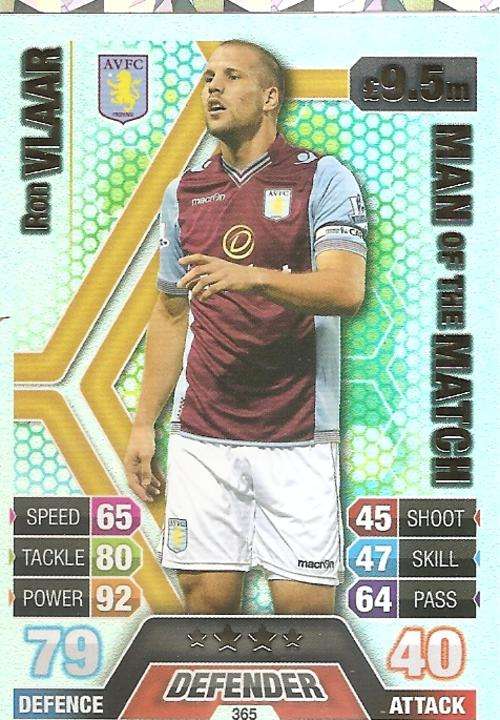 RON VLAAR - TOPPS`MATCH ATTAX` 2013/14 - FOIL `MAN of the MATCH` TRADING CARD 365