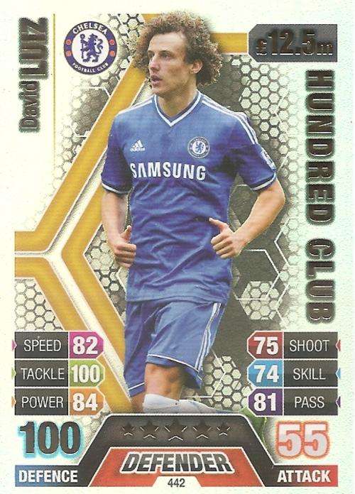 MATCH ATTAX 2013/14 - DAVID LUIZ `CLUB 100` TRADING CARD - UK EDITION