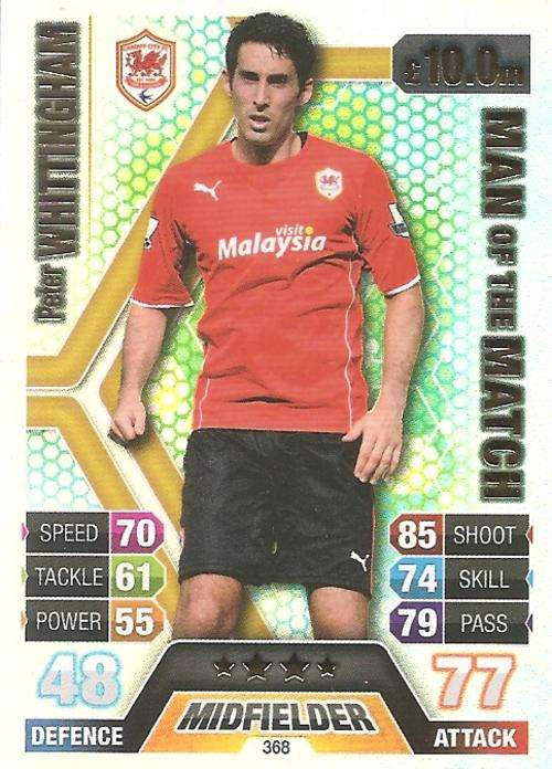 PETER WHITTINGHAM - TOPPS `MATCH ATTAX` 2013/14 UK ONLY - FOIL  `MAN of the MATCH` TRADING CARD 368