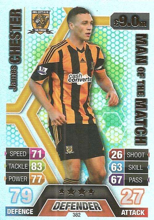 JAMES CHESTER - TOPPS `MATCH ATTAX` 2013/14 UK ONLY - FOIL `MAN of the MATCH` TRADING CARD 382