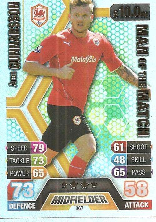 ARON GUNNARSSON - TOPPS `MATCH ATTAX` 2013/14 UK ONLY -  FOIL `MAN of the MATCH` TRADING CARD 367