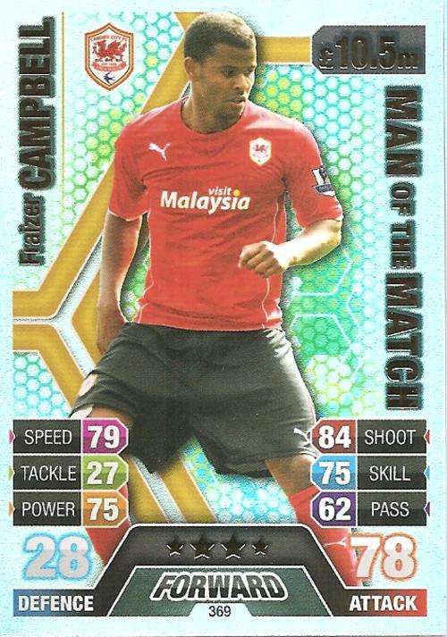 FRAZIER CAMPBELL - TOPPS `MATCH ATTAX` 2013/14 UK ONLY -  FOIL `MAN of the MATCH` TRADING CARD 369