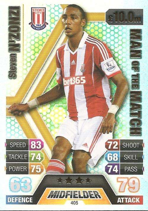 STEVEN N`ZONZI - TOPPS `MATCH ATTAX` 2013/14 UK ONLY - FOIL `MAN of the MATCH` TRADING CARD 405