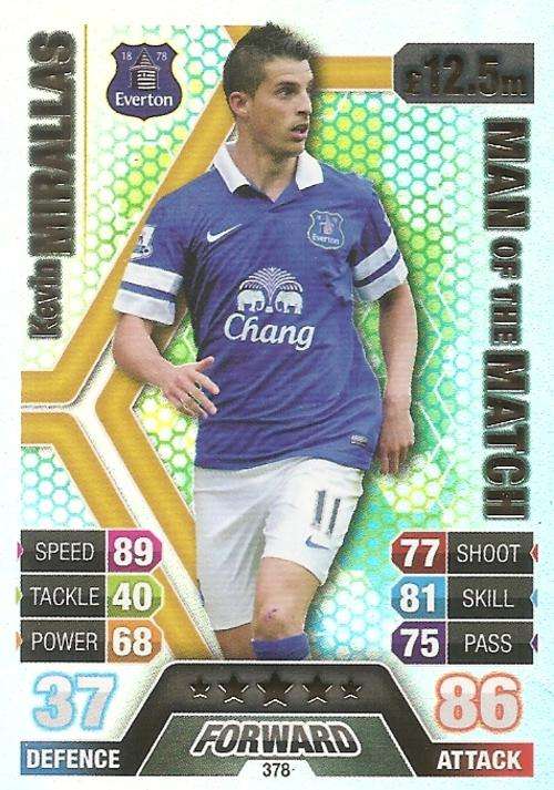 KEVIN MIRALLAS - TOPPS `MATCH ATTAX` 2013/14 UK ONLY -  FOIL `MAN of the MATCH` TRADING CARD 378